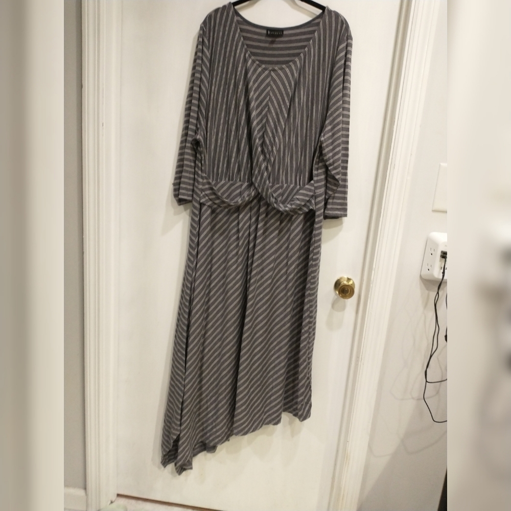 Bobeau Asymmetrical Stripe Midi Dress